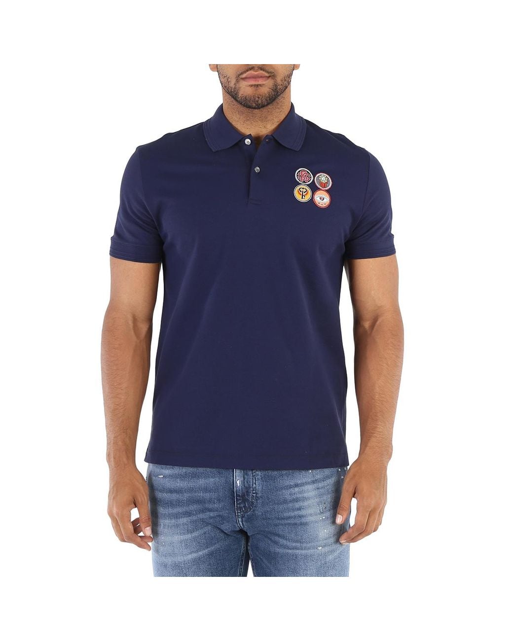 Roberto Cavalli Blue Slim Fit Cotton Polo Shirt for men