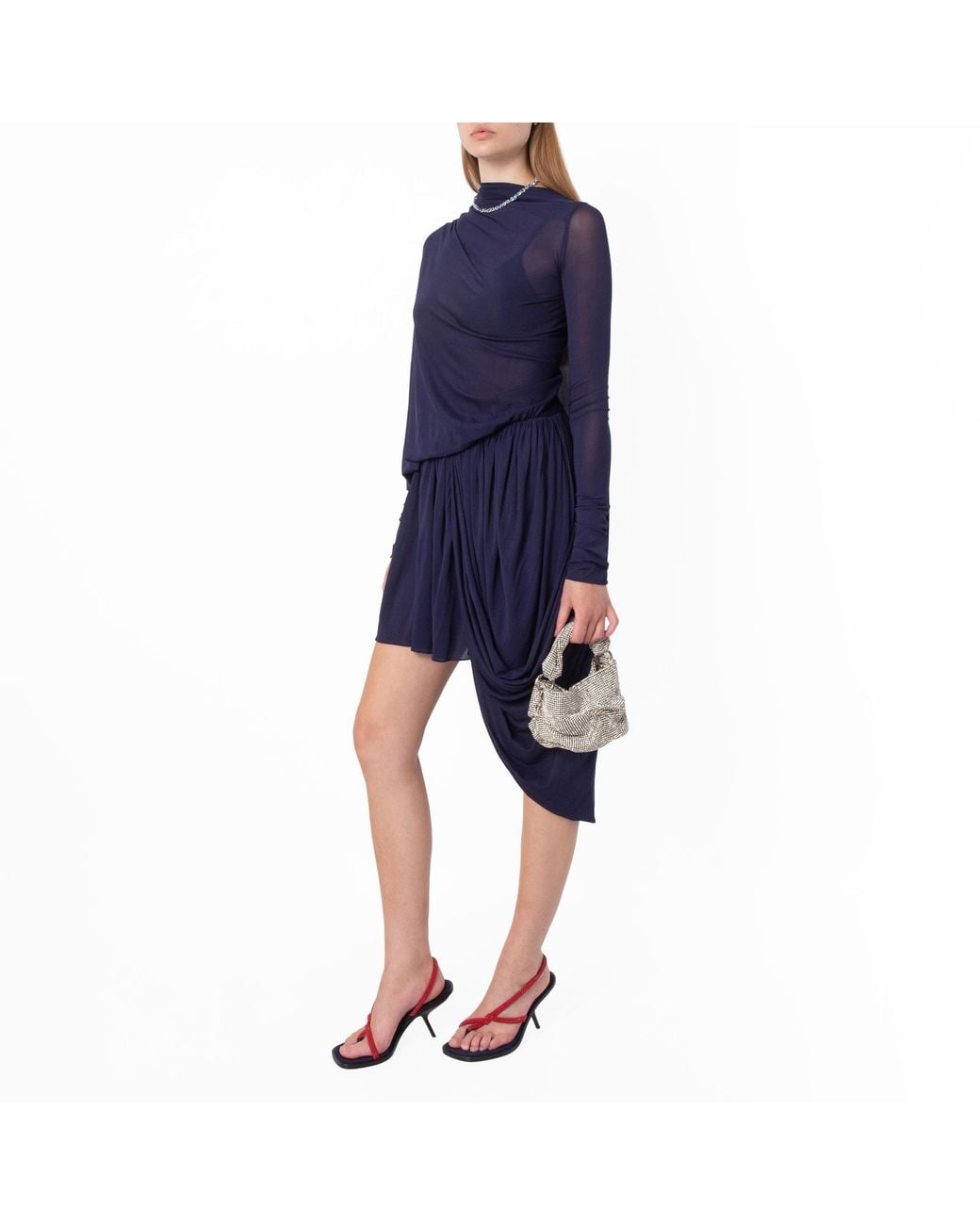 Ferragamo Blue Asymmetric Drape Jersey Dress, Brand Size 40 Us