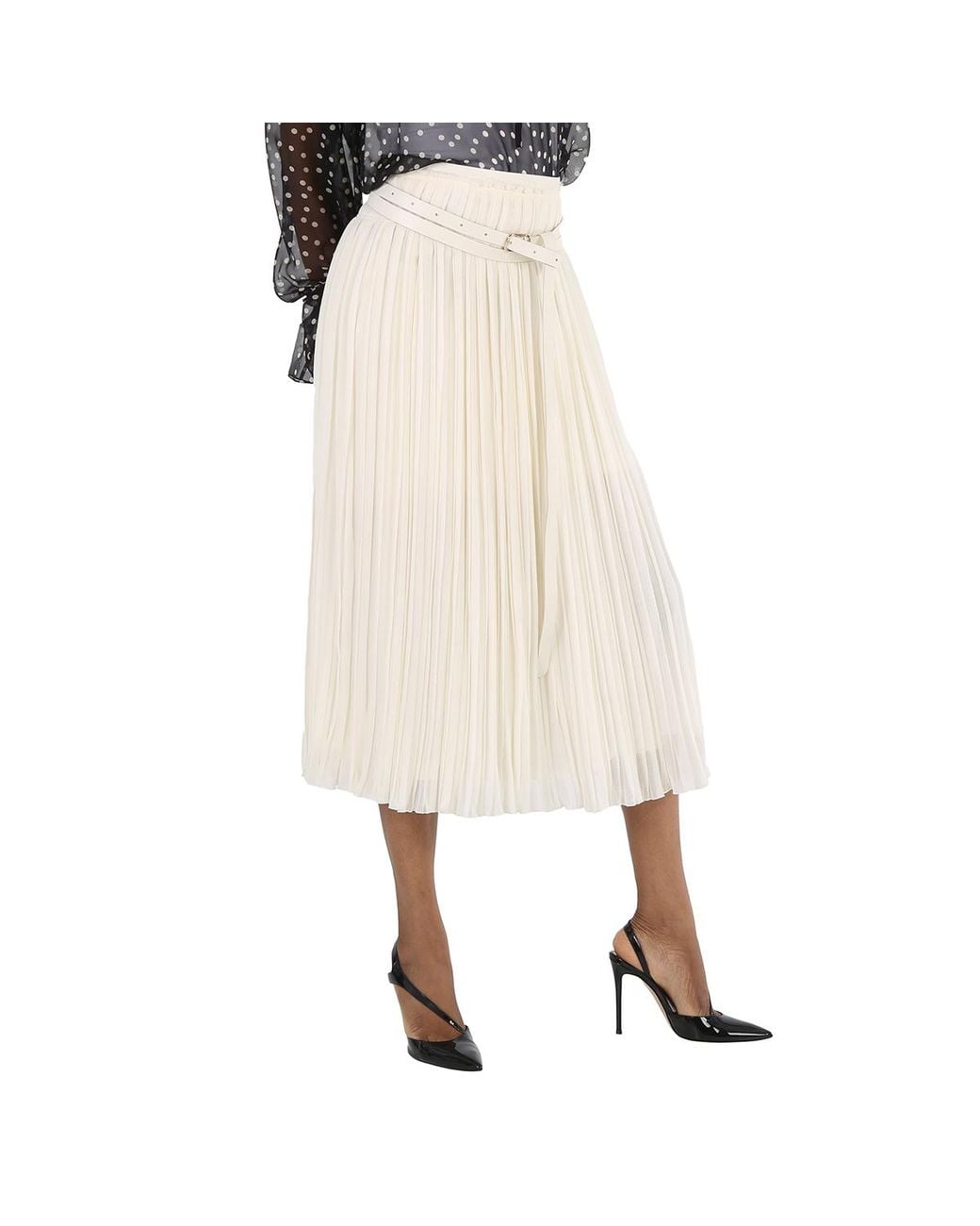 Chloé Natural Ladies Eden Pleated Mid-Length Skirt, Brand Size 38 (Us