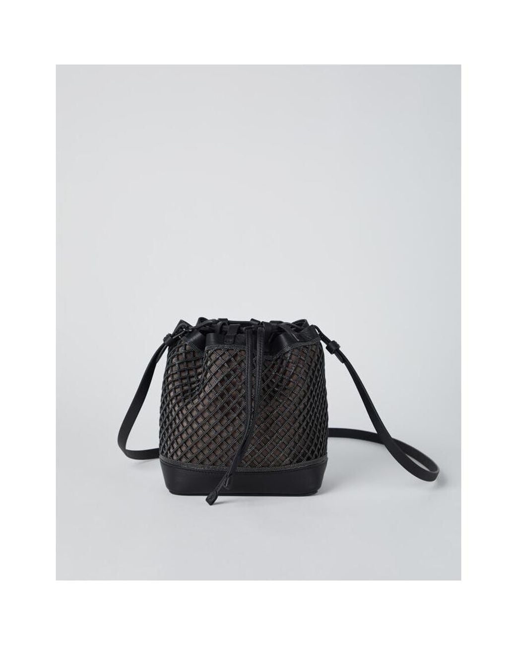 Brunello Cucinelli Black Leather Mesh Bag for men