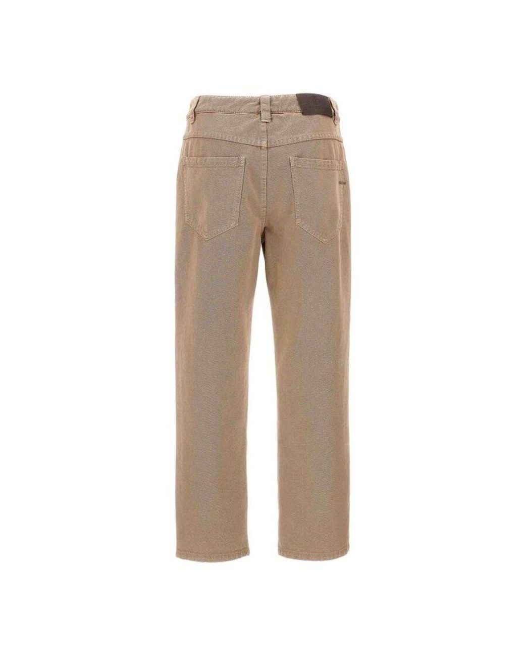 Brunello Cucinelli Natural Coffee Cream Cotton Straight Trousers, Brand Size 44 (Us for men