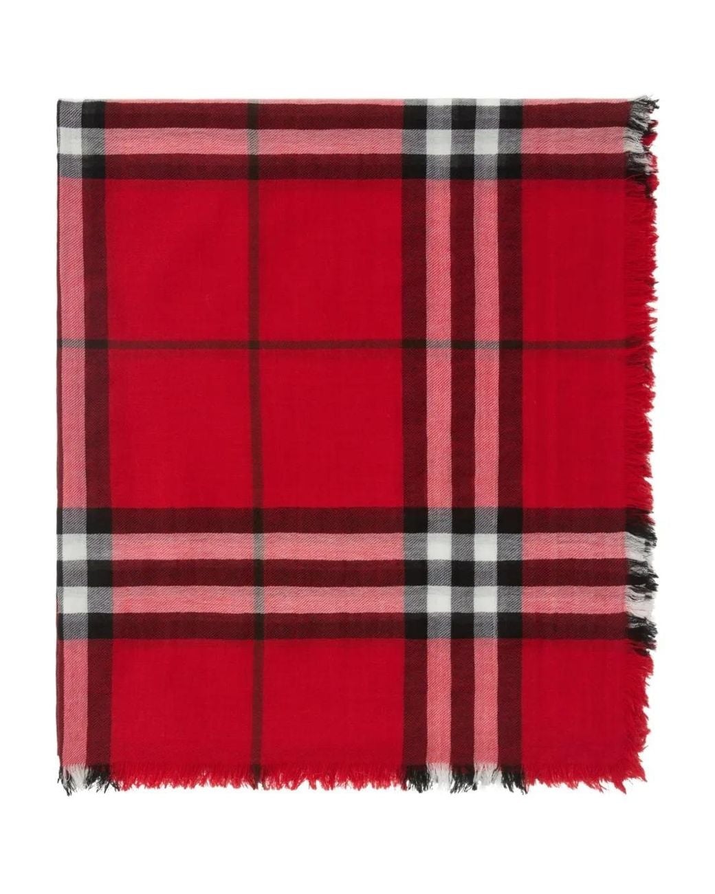 Burberry Red Wide Check Wool Fringed Scarf for men