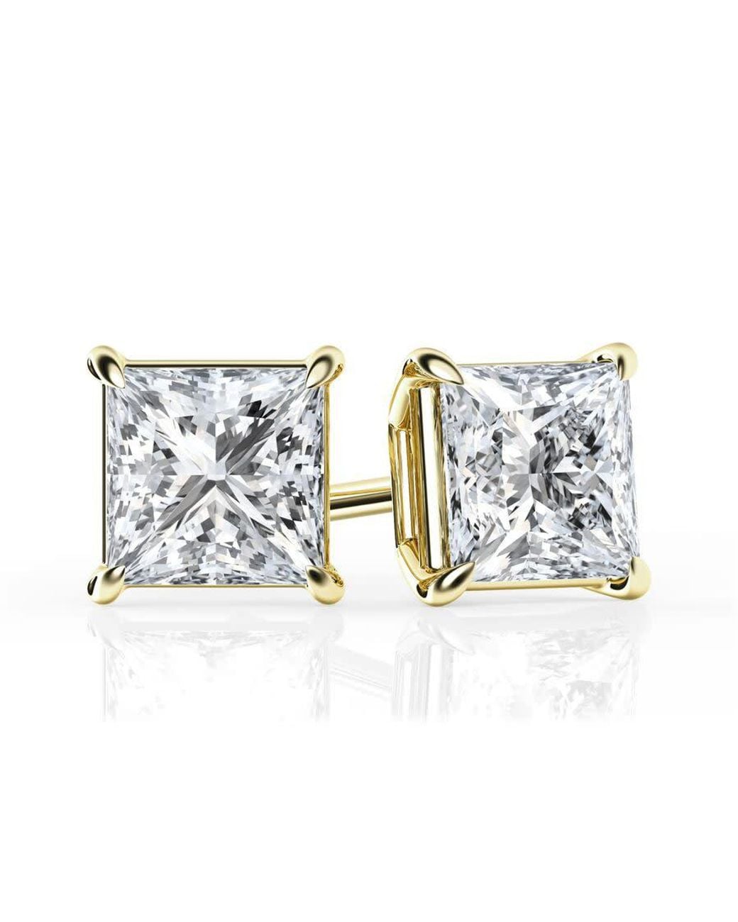 Brilliant Diamond Blue 1 1/2 Carat Princess Cut Lab Grown Diamond Stud Earrings for men