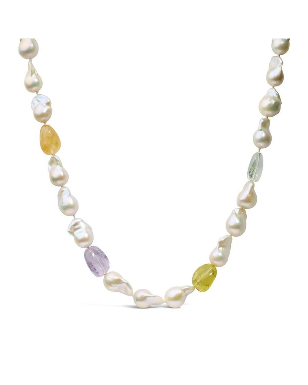 Haus of Brilliance Metallic 14K Citrine, Amethyst, And Baroque Pearl Strand Necklace for men