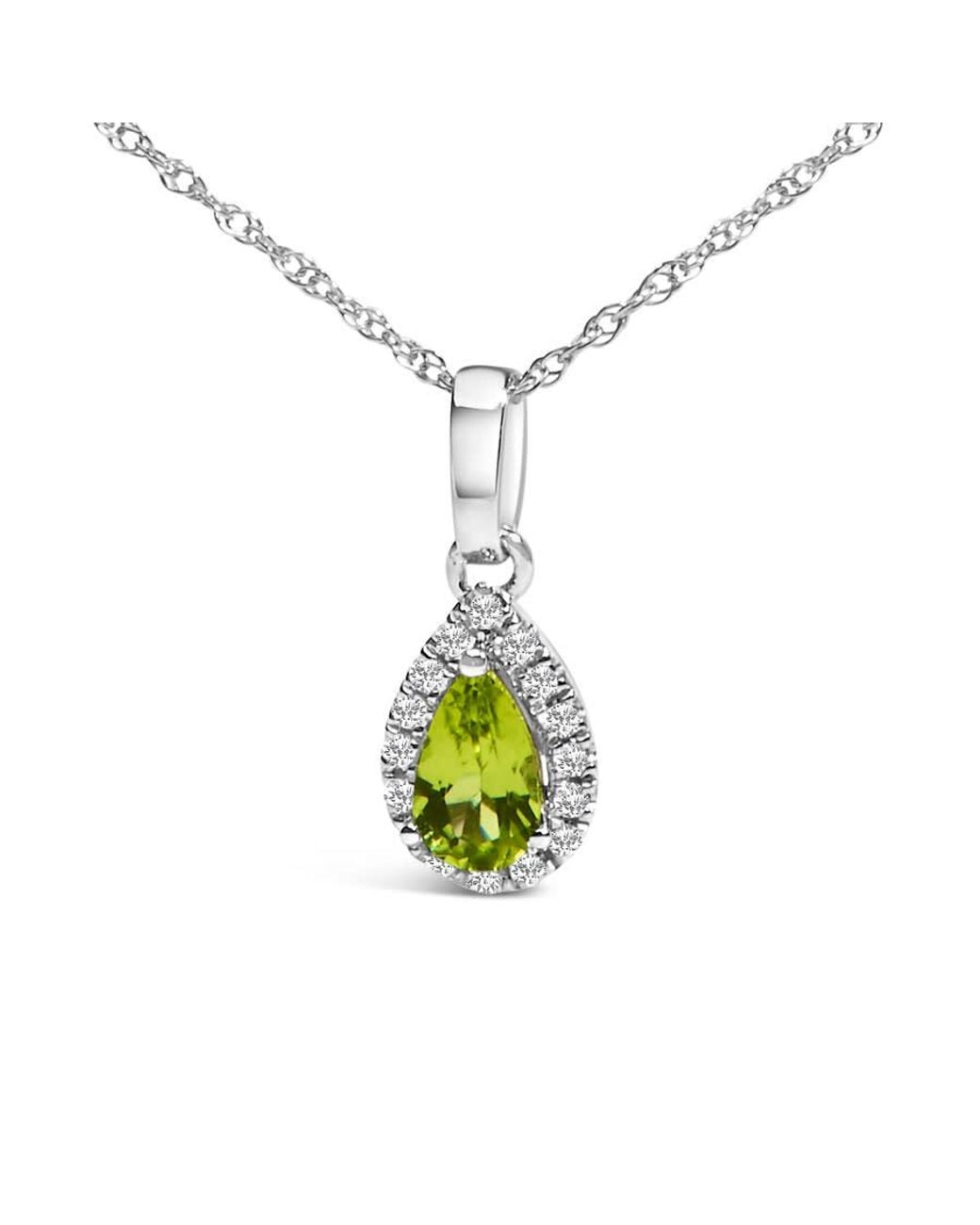 Haus of Brilliance Metallic 10K 5X3Mm Peridot And Diamond Accent Halo Pear Shape Pendant Necklace for men