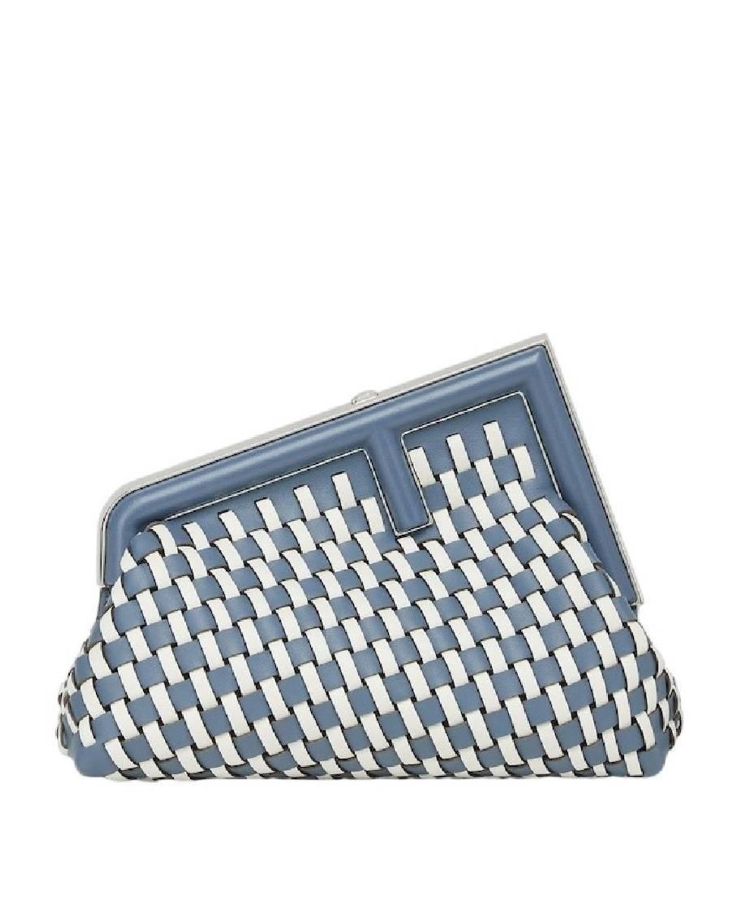 Fendi Blue Detachable Strap Hand Woven Clutch