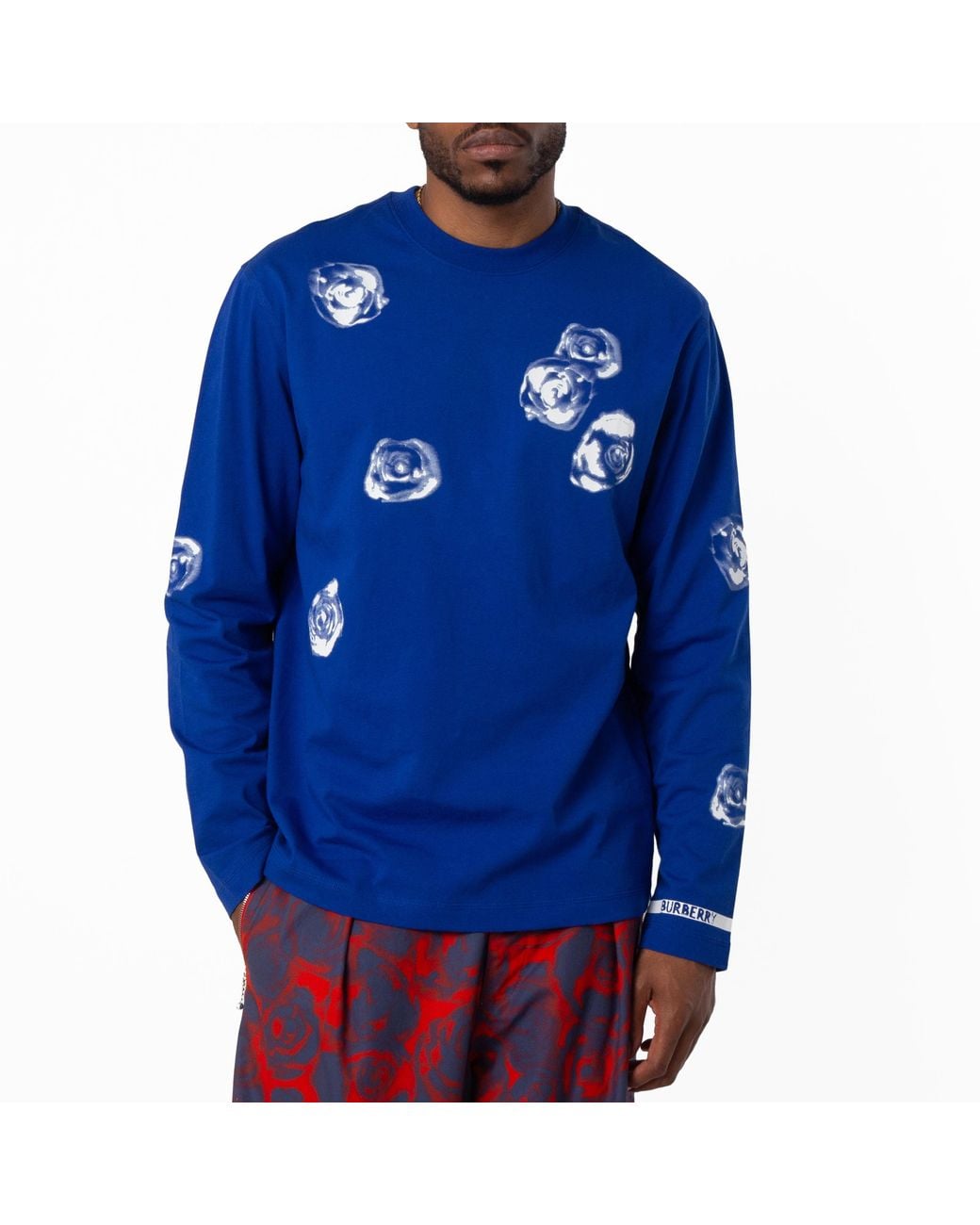 Burberry Blue Rose Cotton Long-Sleeved T-Shirt for men