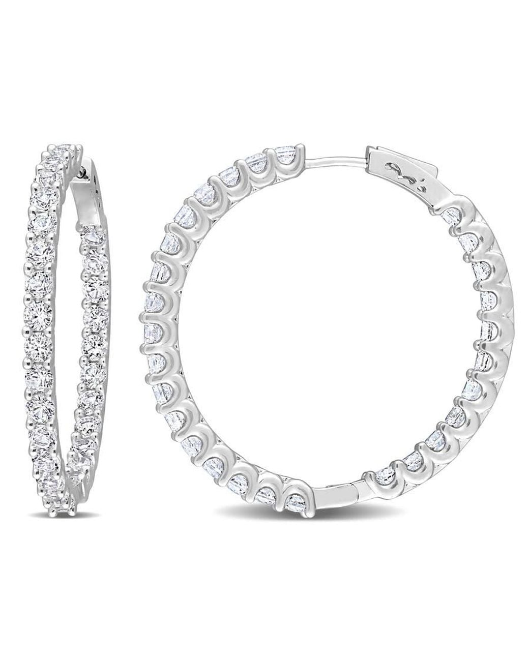 Amour White 8 3/8 Ct Tgw Created Sapphire Inside-Outside Hoop Earrings for men