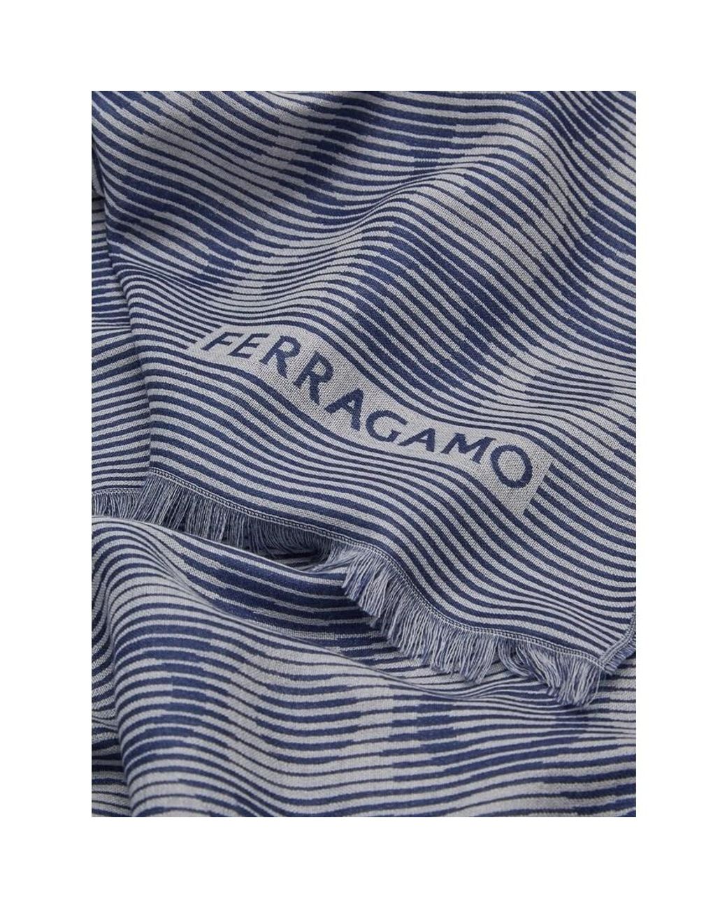 Ferragamo Gray Wool Silk Scarf for men