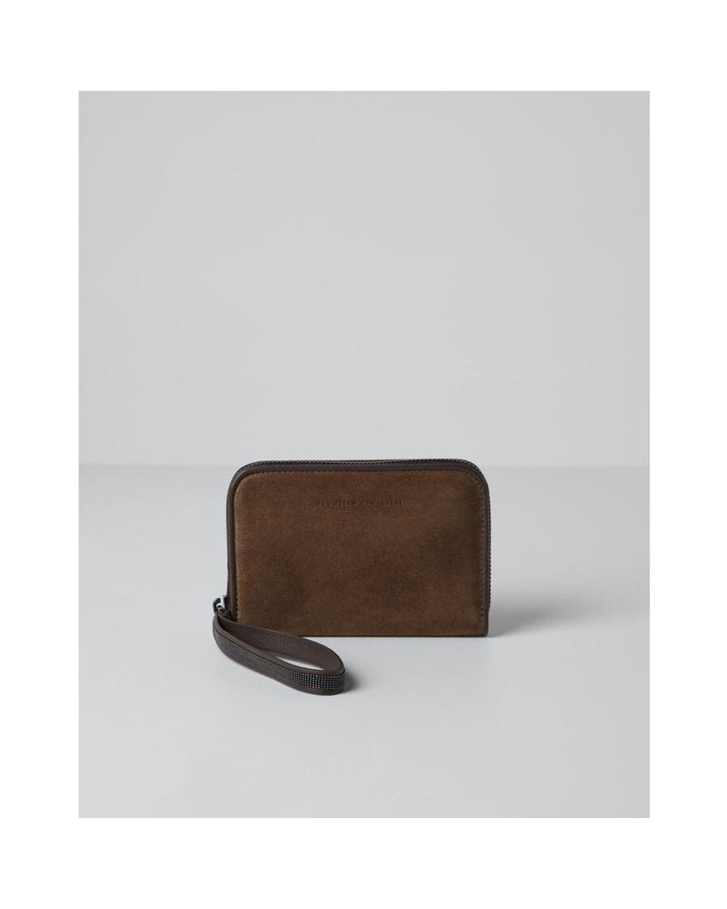 Brunello Cucinelli Brown Suede Leather Zip Wallet for men