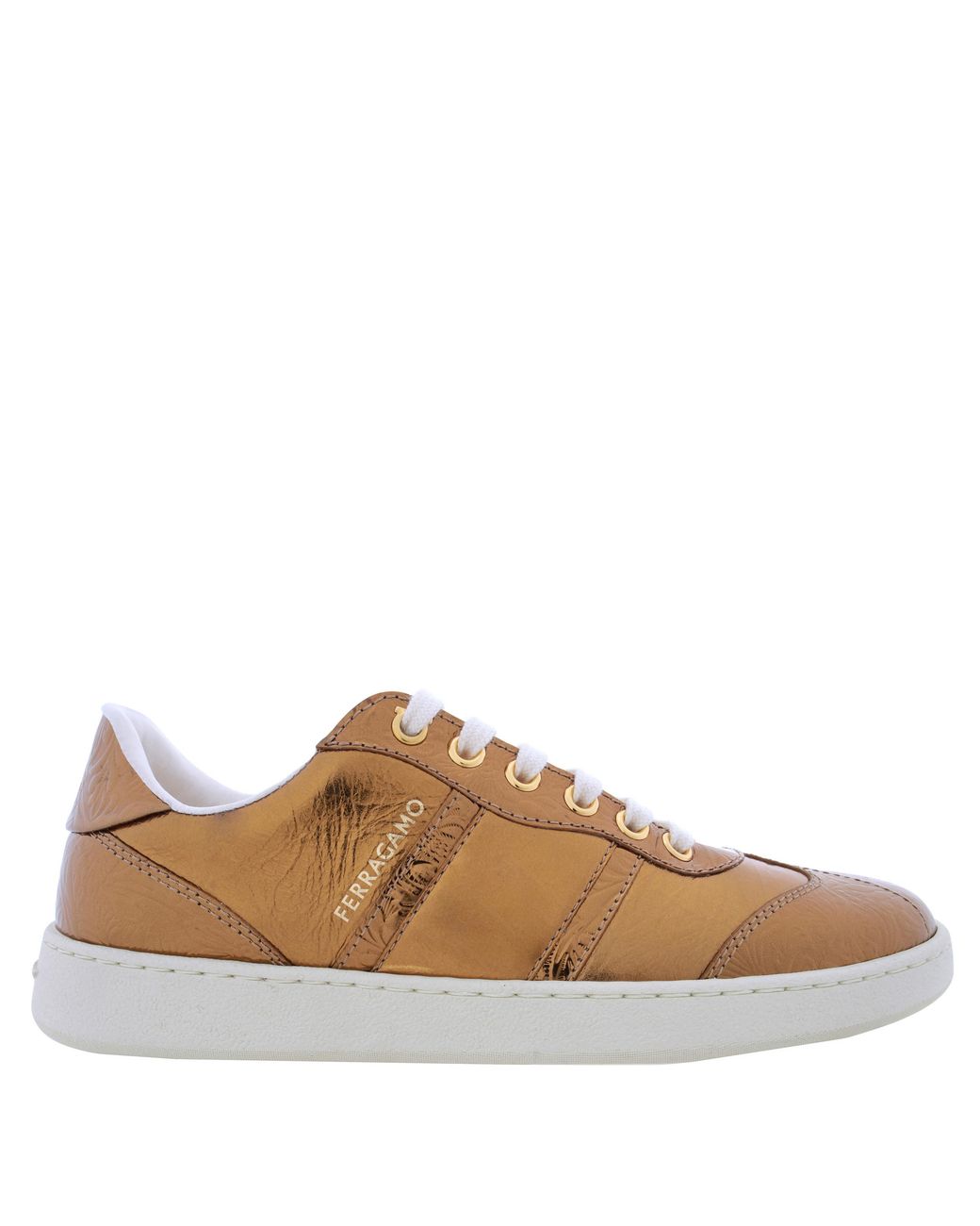 Ferragamo Brown Ferragamo Metallic Leather Low-Top Sneakers, Size 7