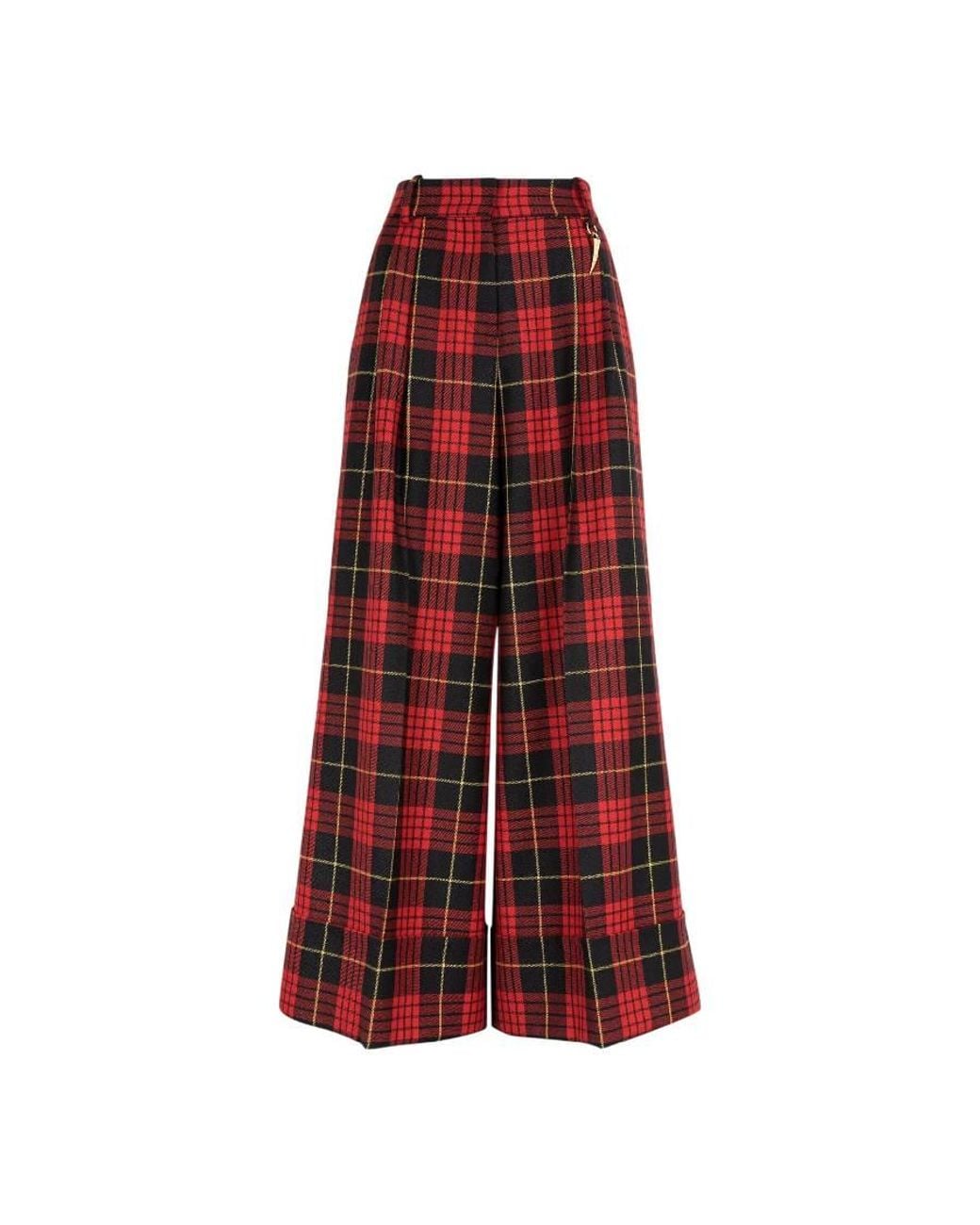 Roberto Cavalli Red Tartan Virgin Wool Wide-Leg Trousers, Brand Size 40 Us for men