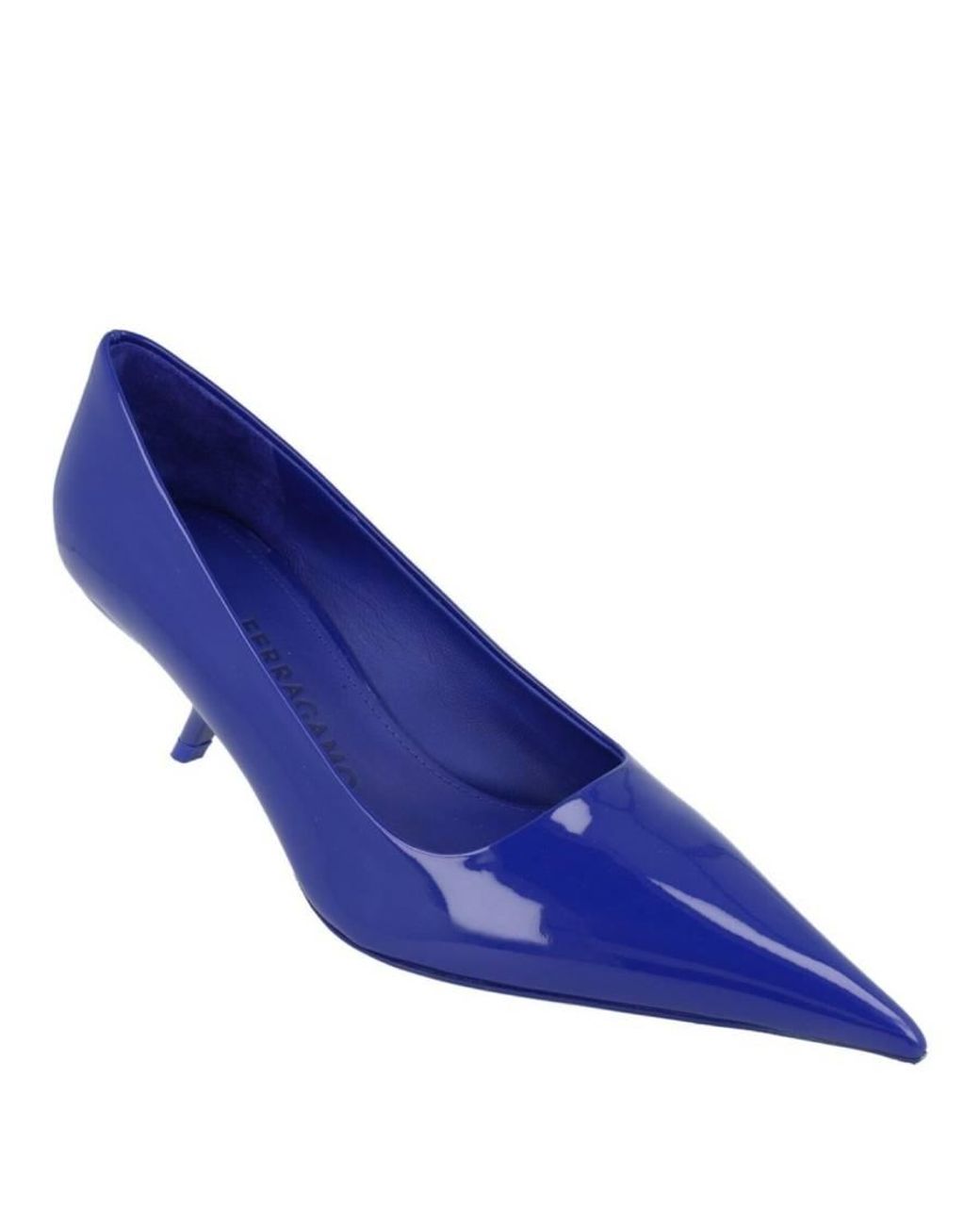 Ferragamo Blue Eva 55 Patent Leather Pumps
