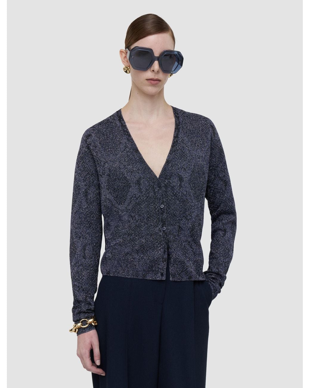 Joseph Blue Doris Lurex Snake Knit Cardigan