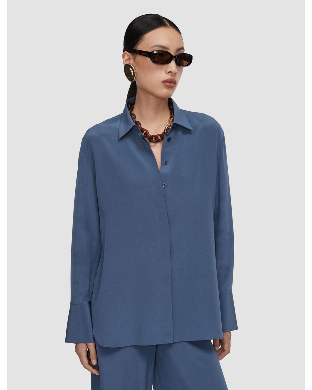 Joseph Blue Bold Crepe De Soie Silk Blouse
