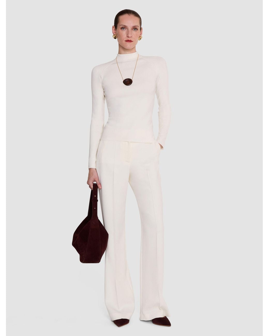 Joseph White Lola Silk Stretch High Neck Top