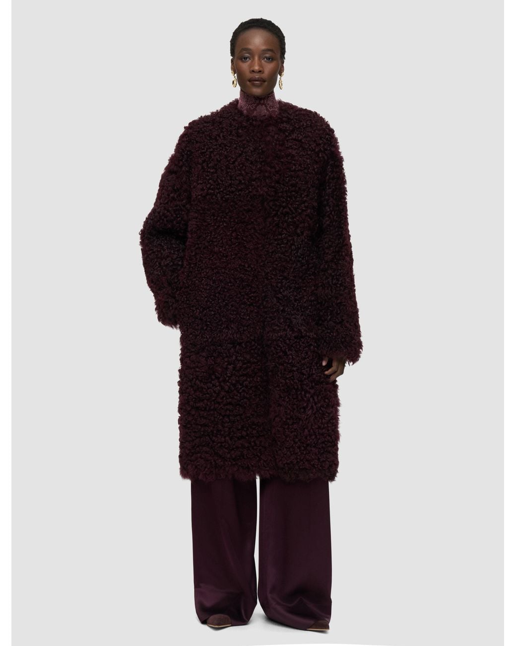 Joseph Red Robbie Long Wool Shearling Coat