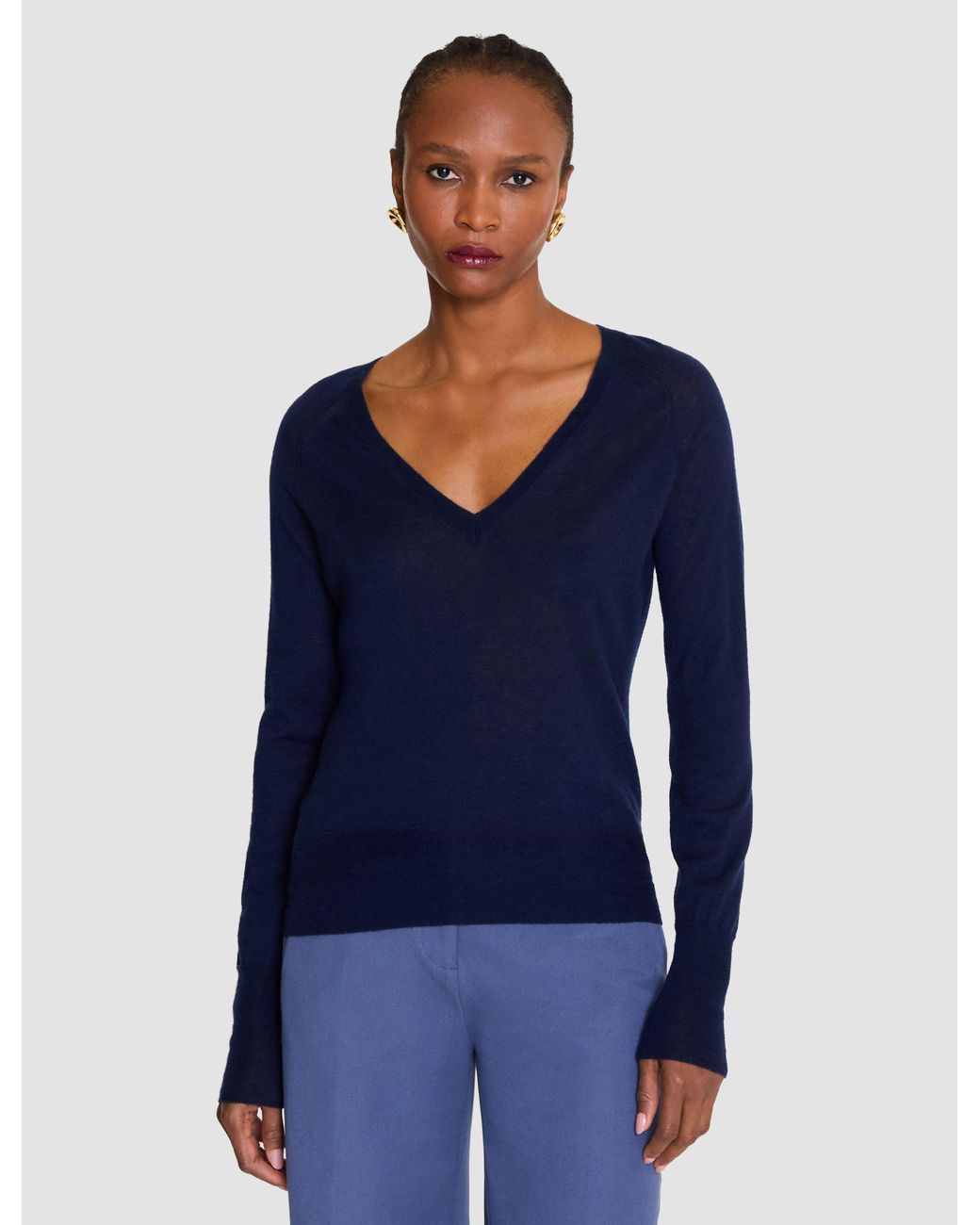 Joseph Blue Cetus Cashair V Neck Jumper