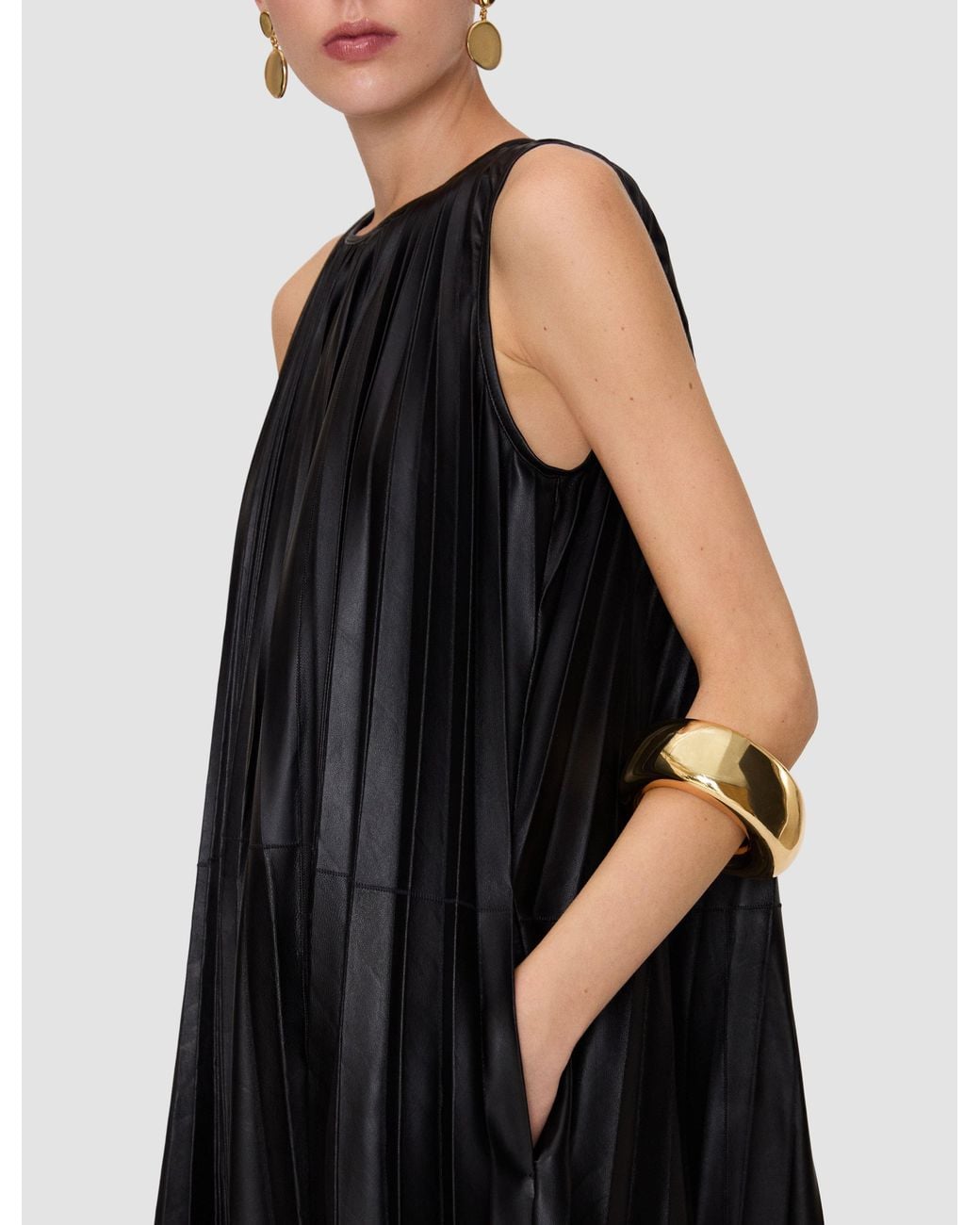 Joseph Black Calver Pleated Nappa Leather Dress