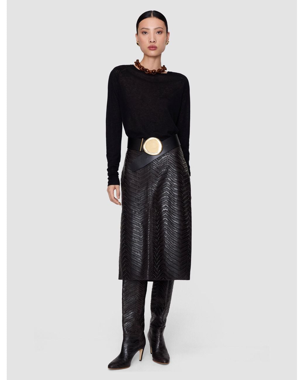 Joseph Black Bretton Embossed Woven Leather Skirt