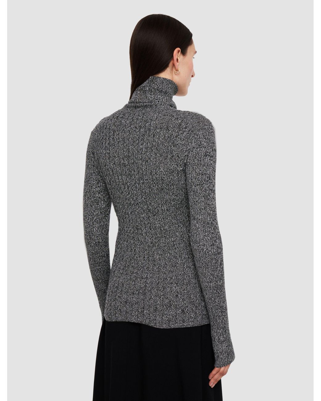 Joseph Gray Ribbed Cable Knit High Neck Jumper