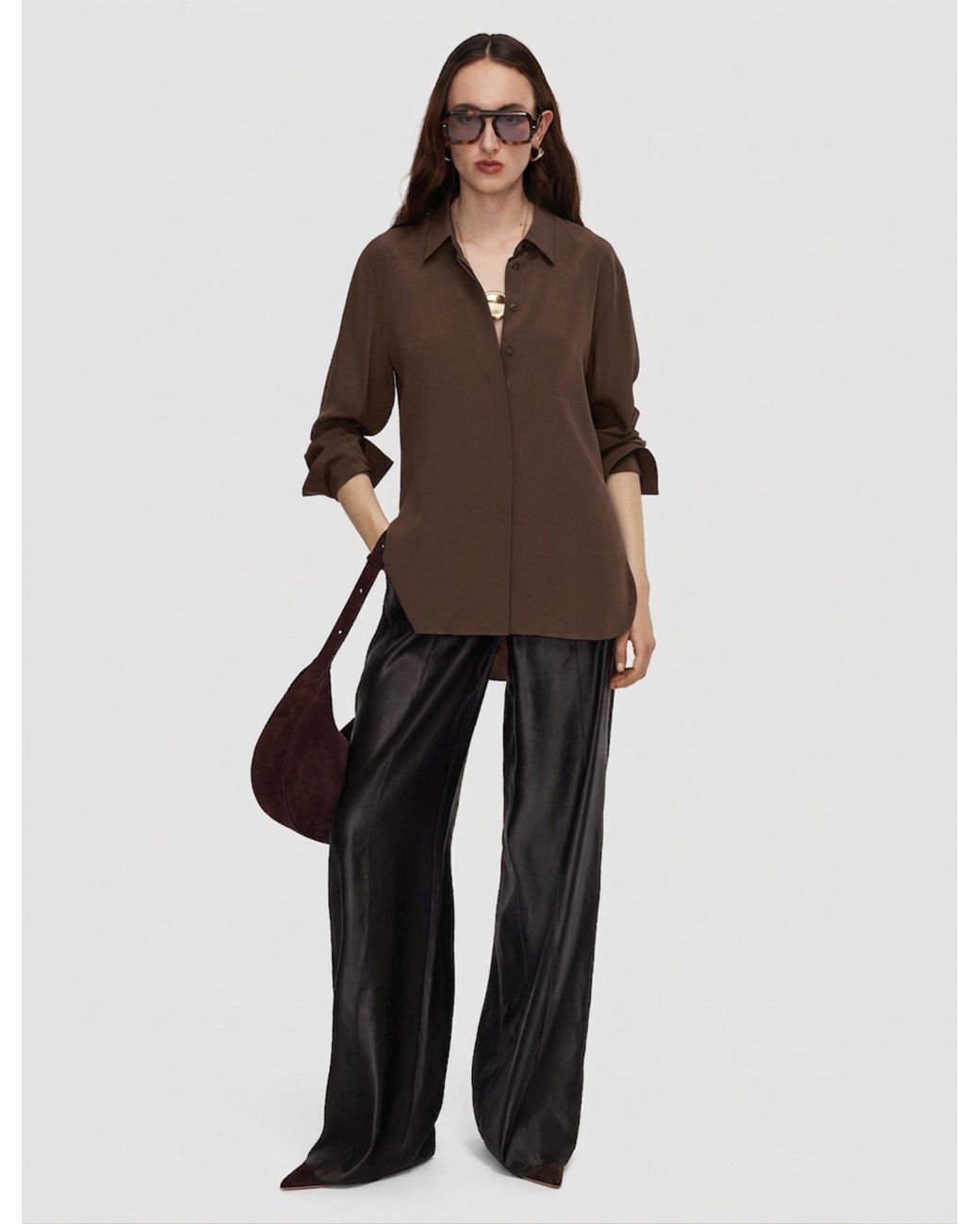 Joseph Brown Bold Crepe De Soie Silk Blouse