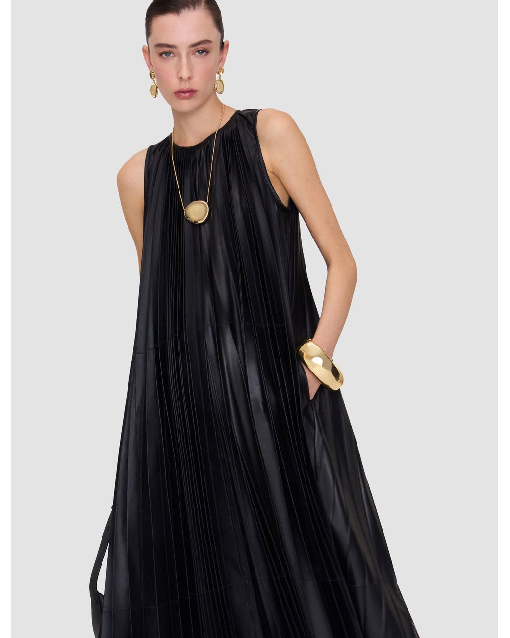 Joseph Black Calver Pleated Nappa Leather Dress
