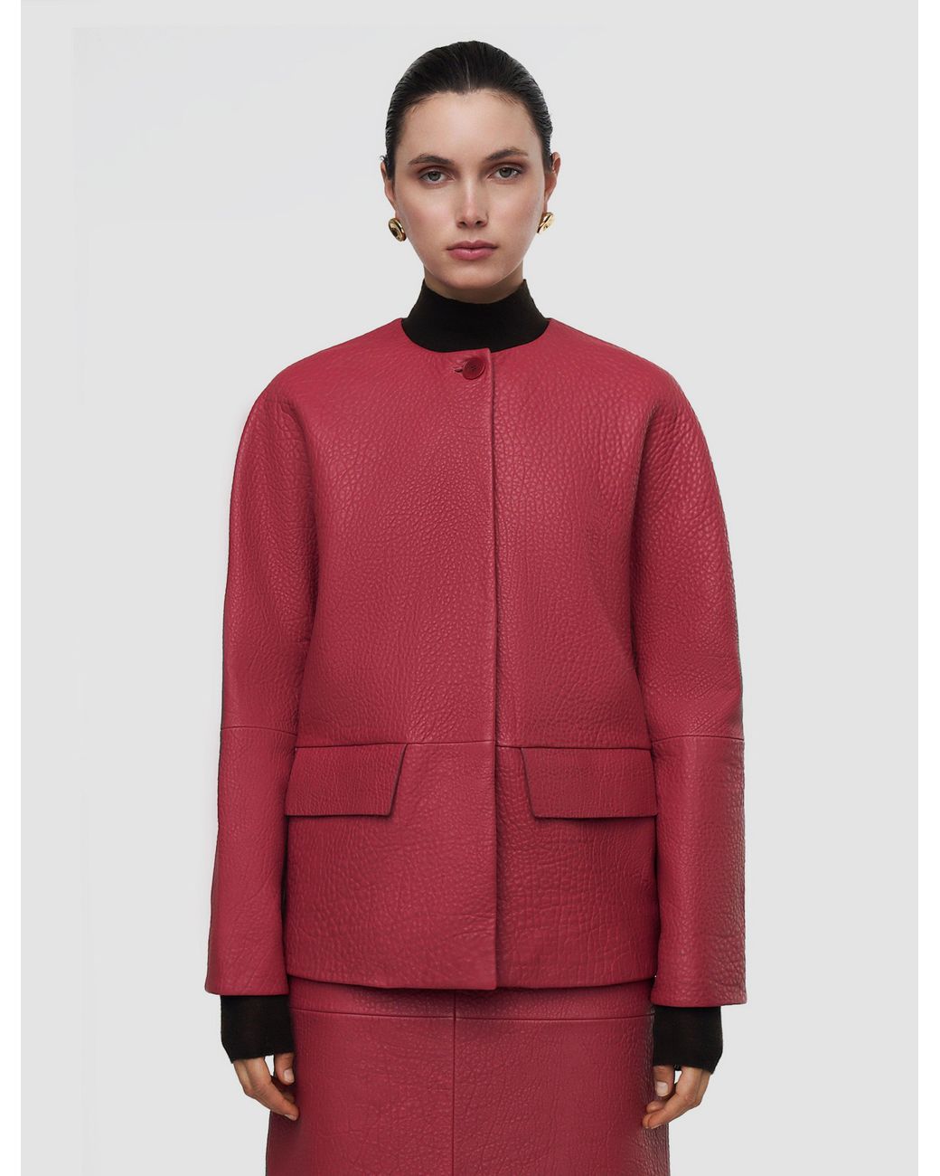 Joseph Red Barbs Pebble Leather Jacket