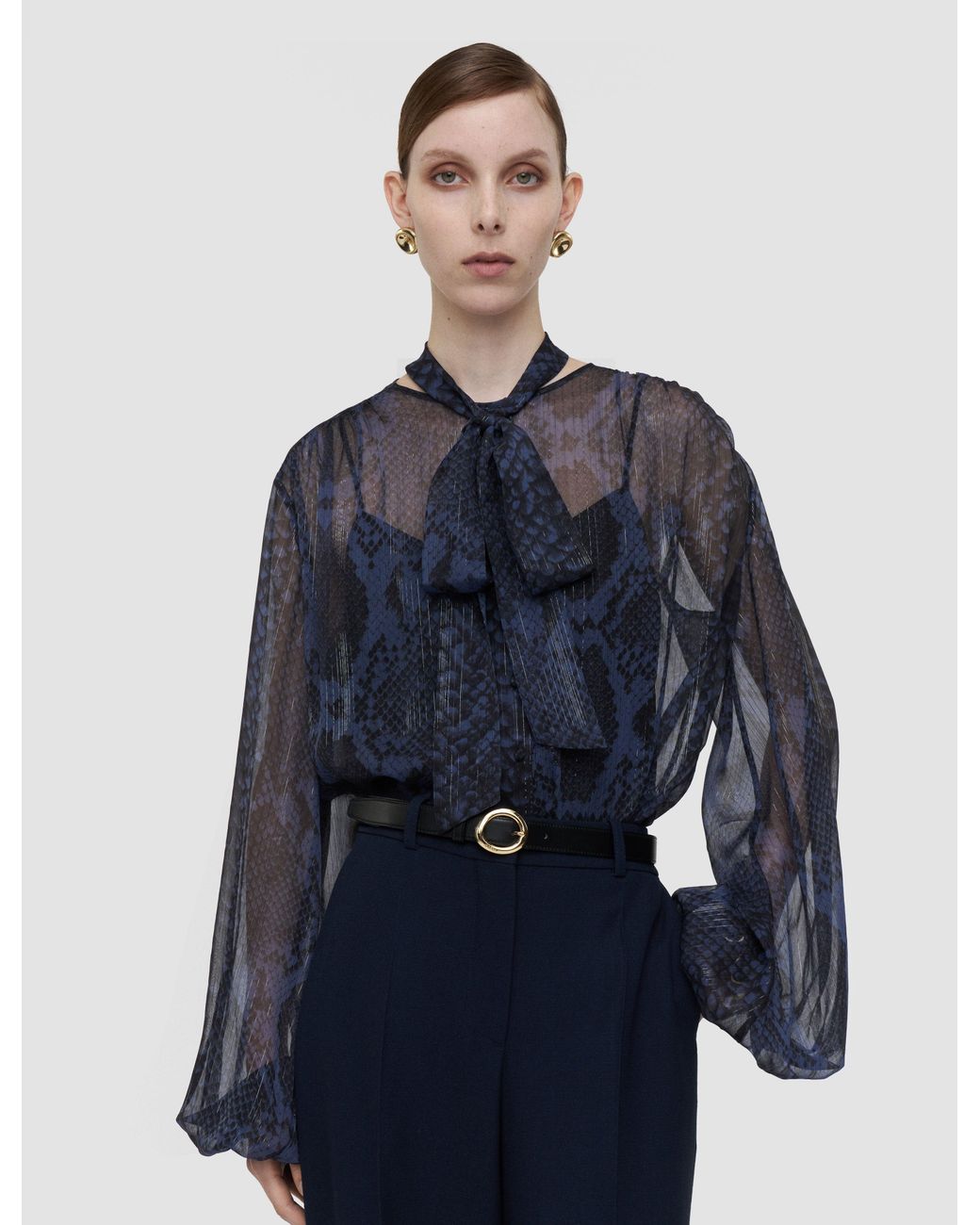 Joseph Blue Sally Snake Lurex Chiffon Blouse