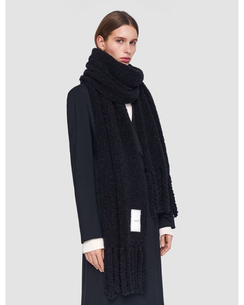 Joseph Black Bouclé Knit Scarf