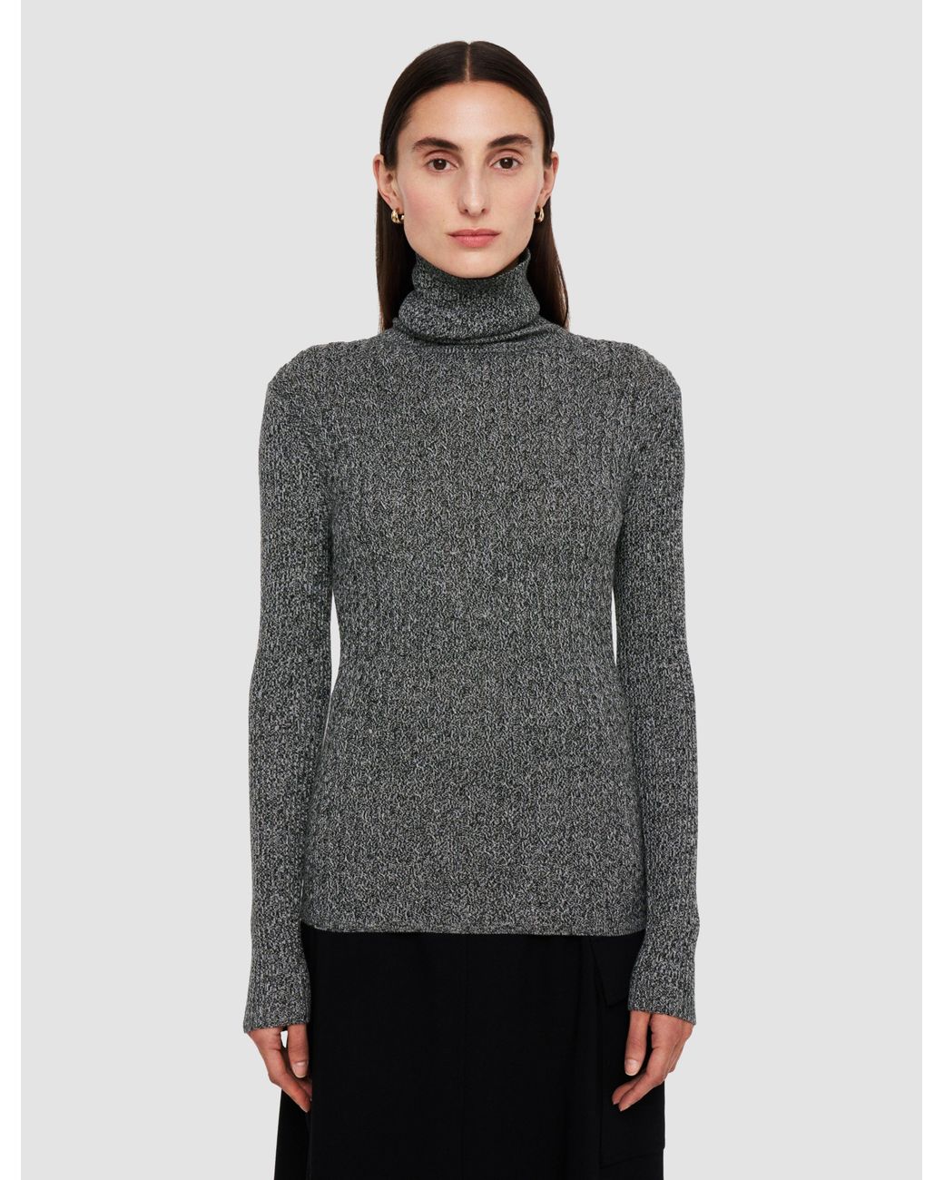 Joseph Gray Ribbed Cable Knit High Neck Jumper