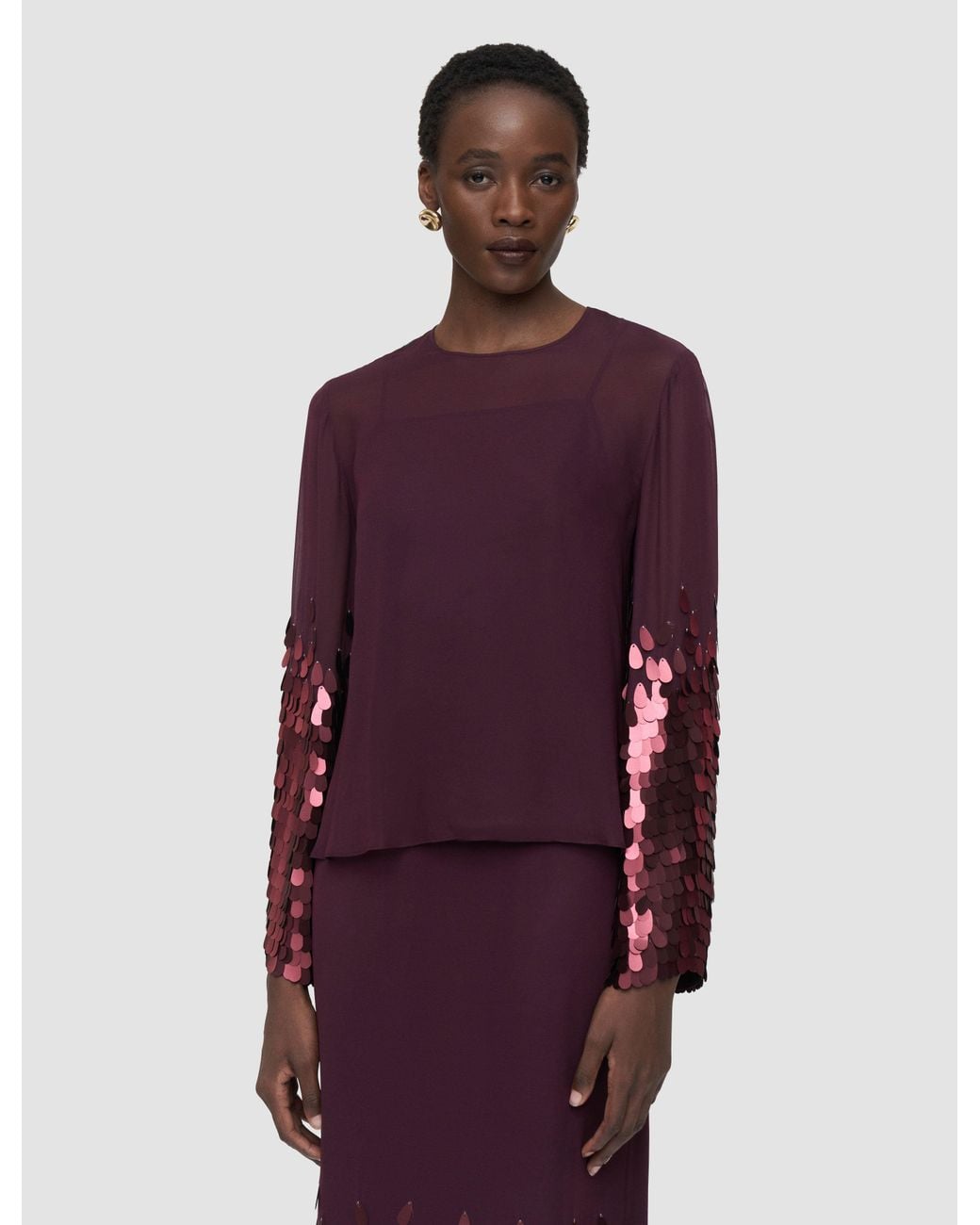 Joseph Red Ariane Chiffon Sequin Blouse