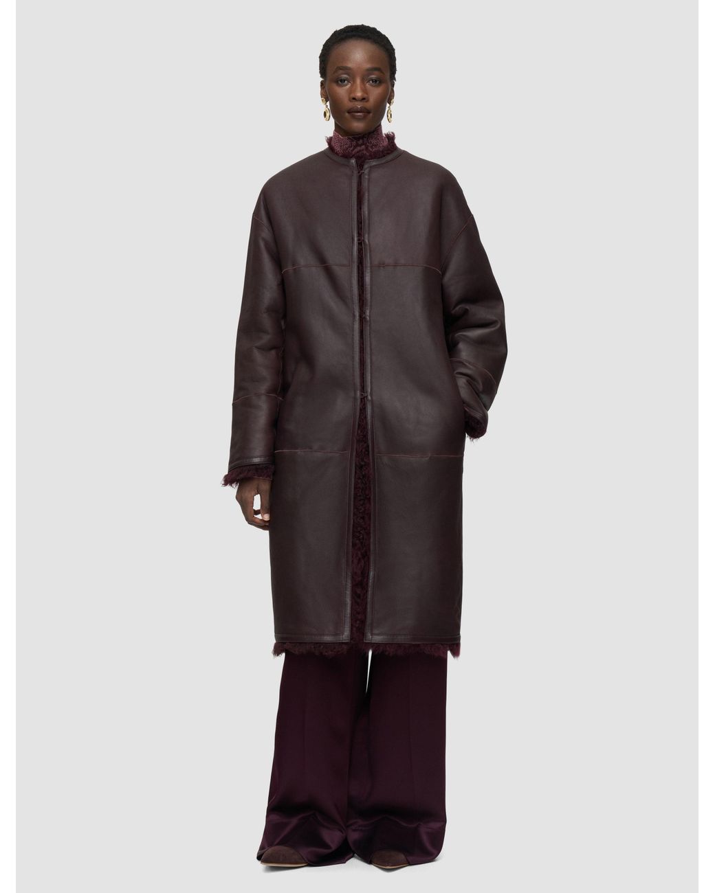 Joseph Red Robbie Long Wool Shearling Coat
