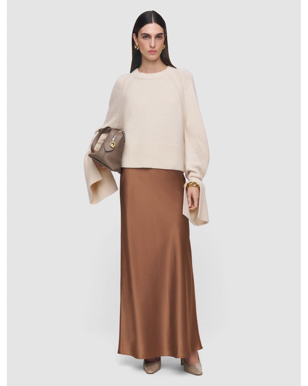 Joseph Natural Isaak Long Silk Satin Skirt