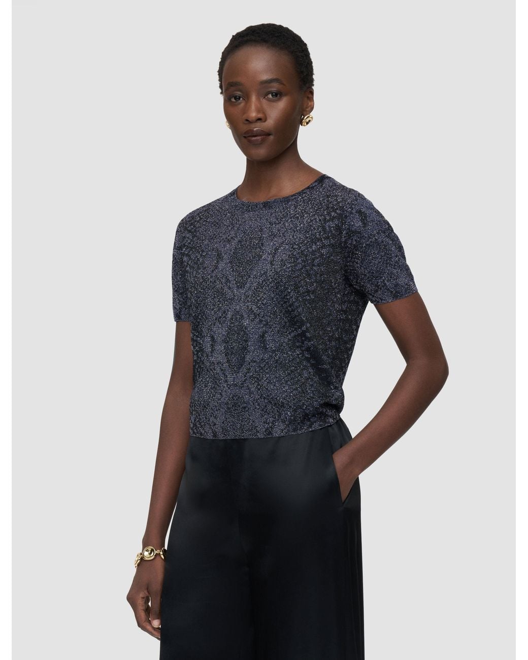 Joseph Blue Char Lurex Snake Knit Top