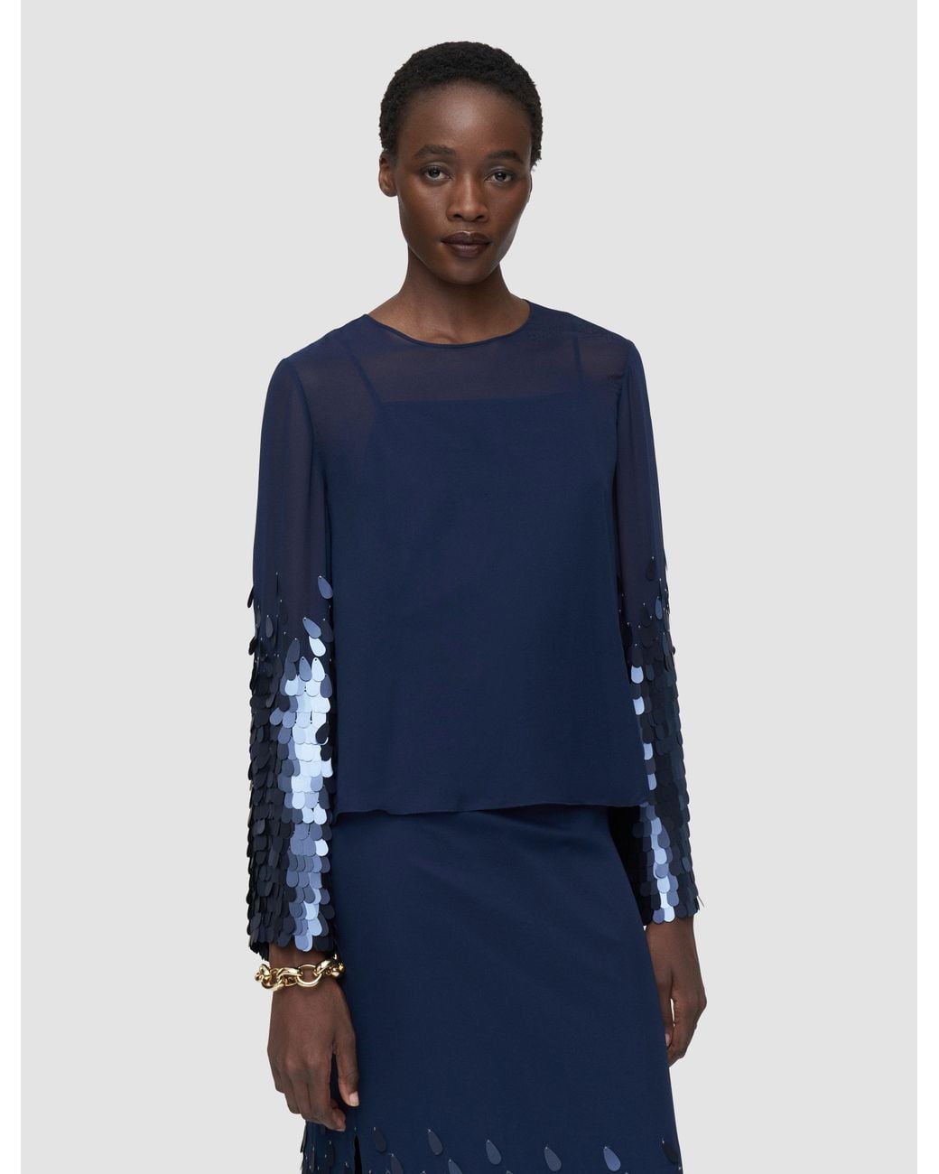 Joseph Blue Ariane Chiffon Sequin Blouse
