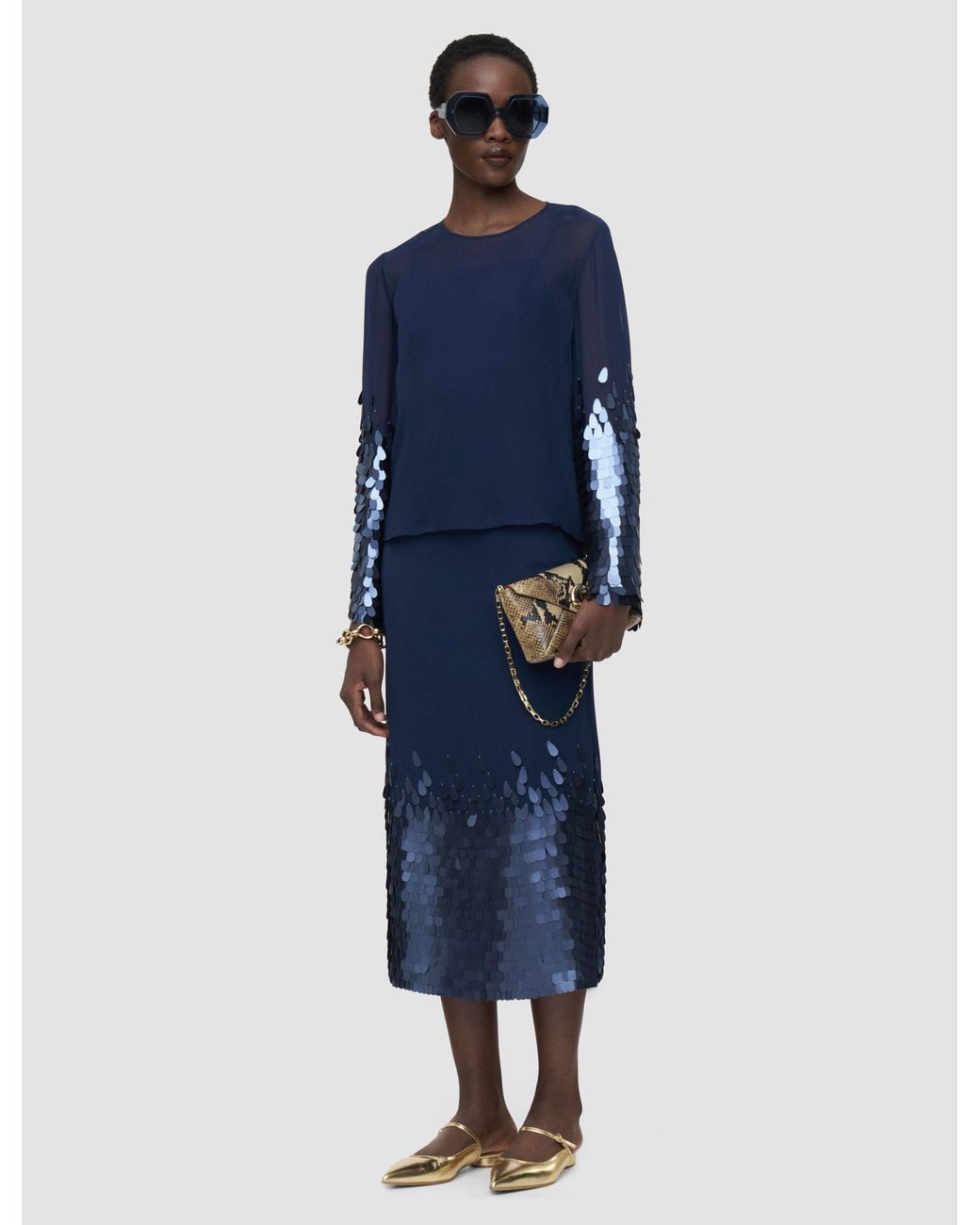 Joseph Blue Ariane Chiffon Sequin Blouse