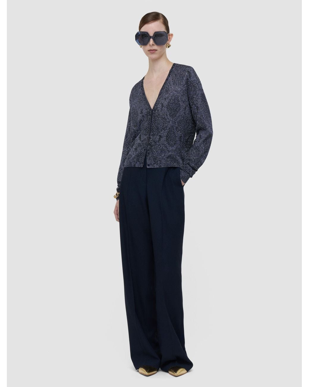 Joseph Blue Doris Lurex Snake Knit Cardigan
