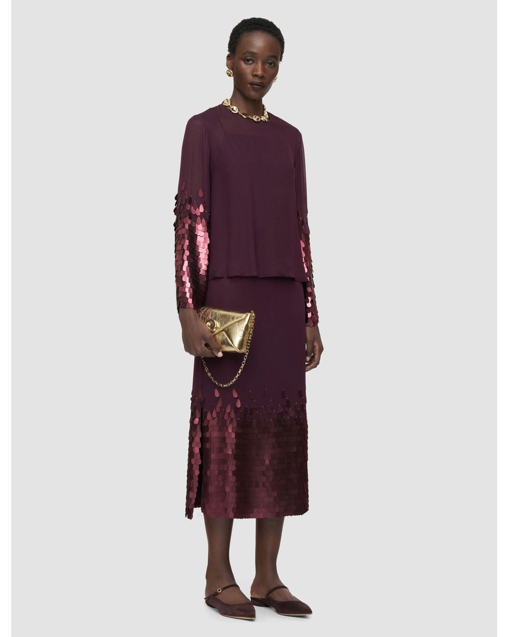 Joseph Red Ariane Chiffon Sequin Blouse