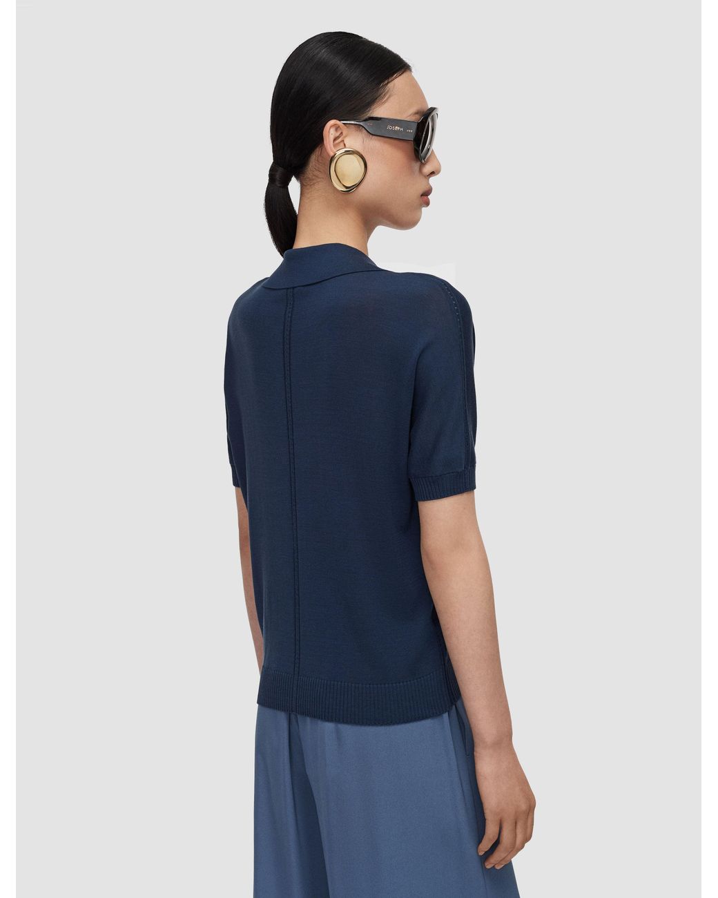 Joseph Blue Niata Superfine Silk Polo Top