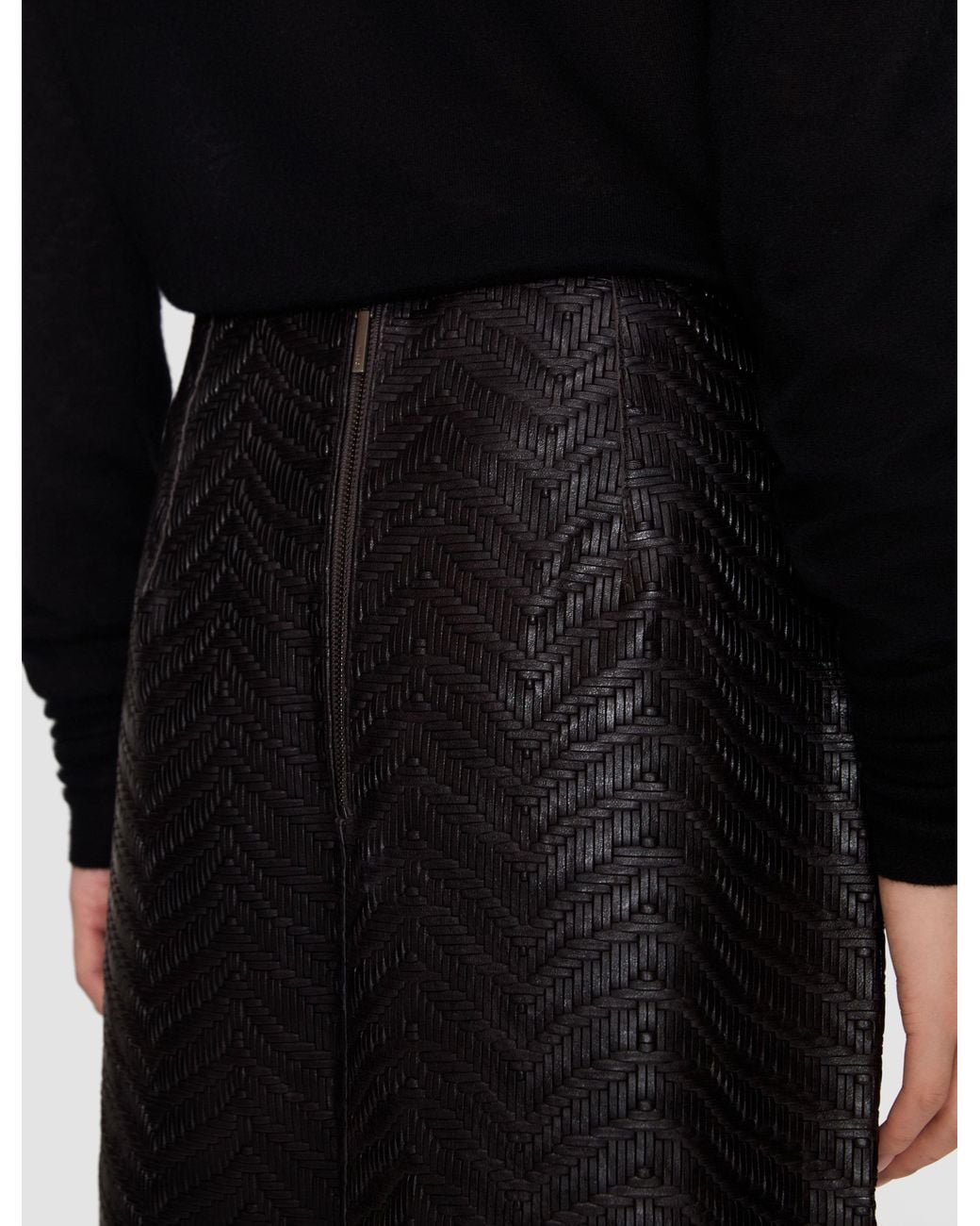 Joseph Black Bretton Embossed Woven Leather Skirt