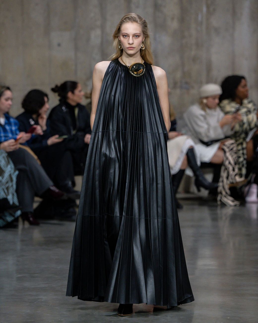 Joseph Black Calver Pleated Nappa Leather Dress
