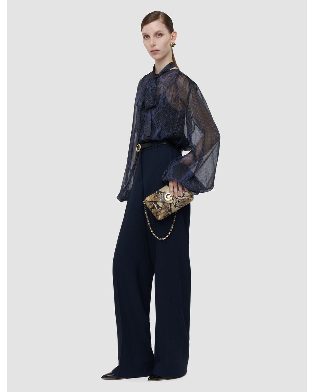 Joseph Blue Sally Snake Lurex Chiffon Blouse