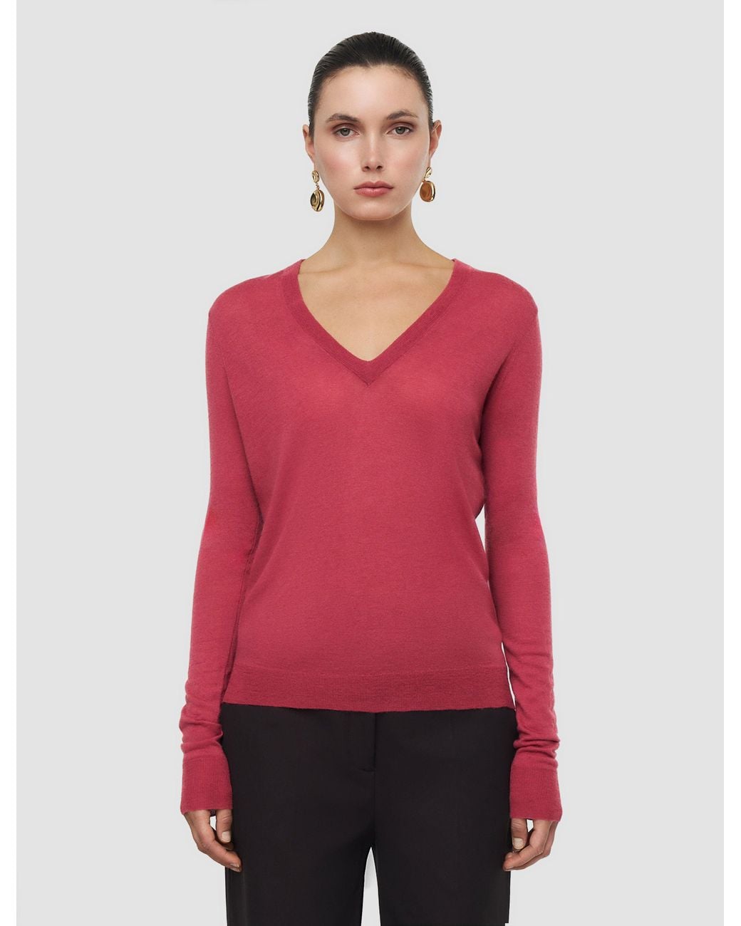 Joseph Red Cashair V Neck Jumper