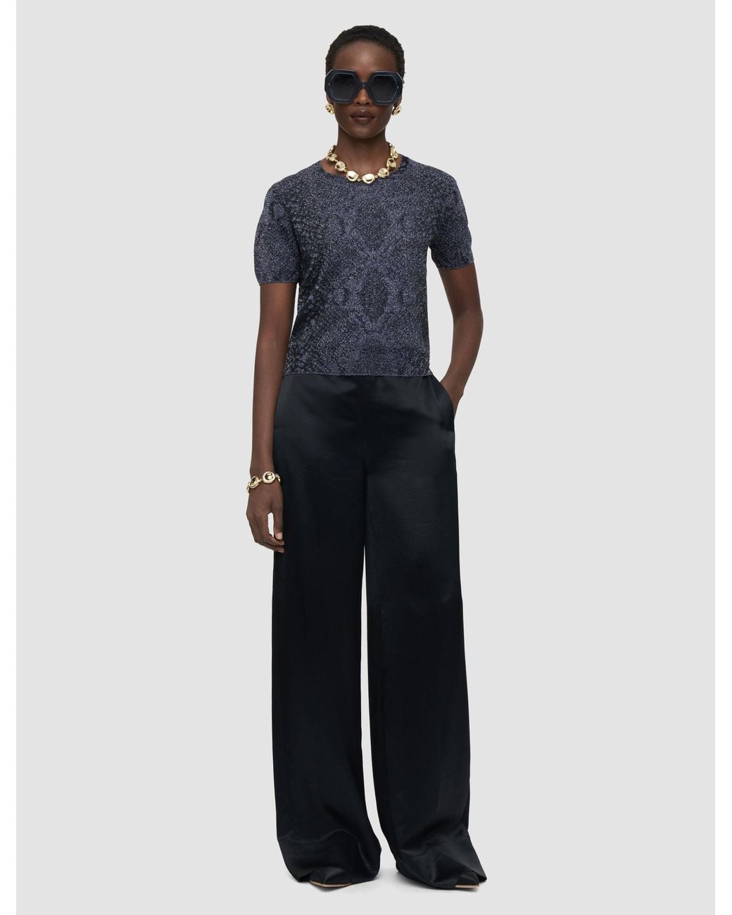 Joseph Blue Char Lurex Snake Knit Top