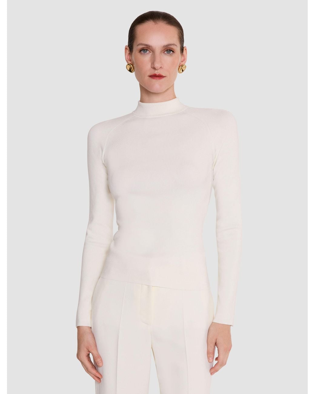 Joseph White Lola Silk Stretch High Neck Top