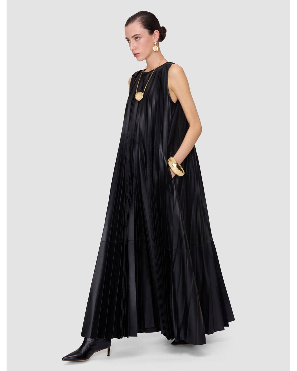Joseph Black Calver Pleated Nappa Leather Dress