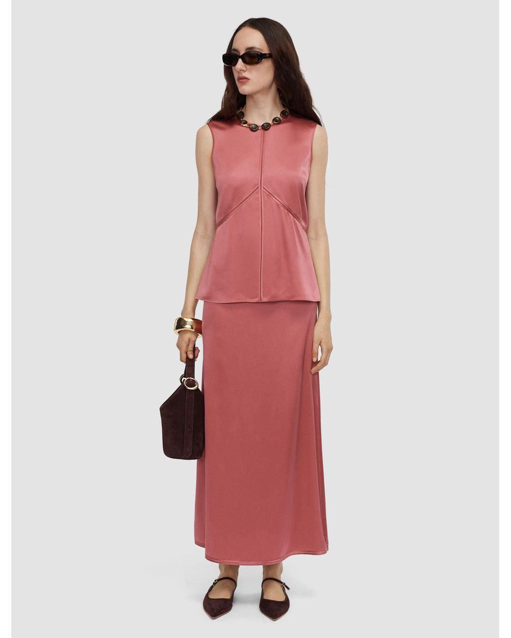 Joseph Red Isaak Long Silk Satin Skirt