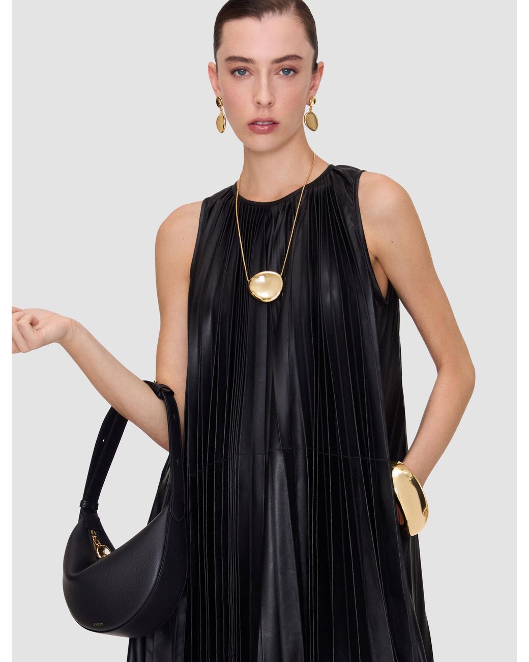 Joseph Black Calver Pleated Nappa Leather Dress