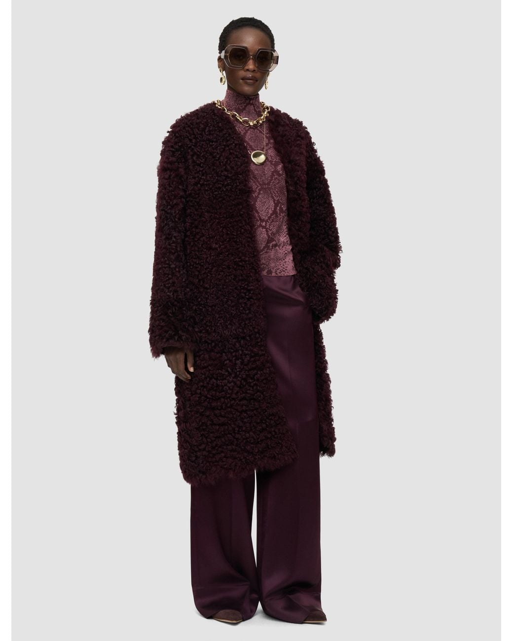 Joseph Red Robbie Long Wool Shearling Coat